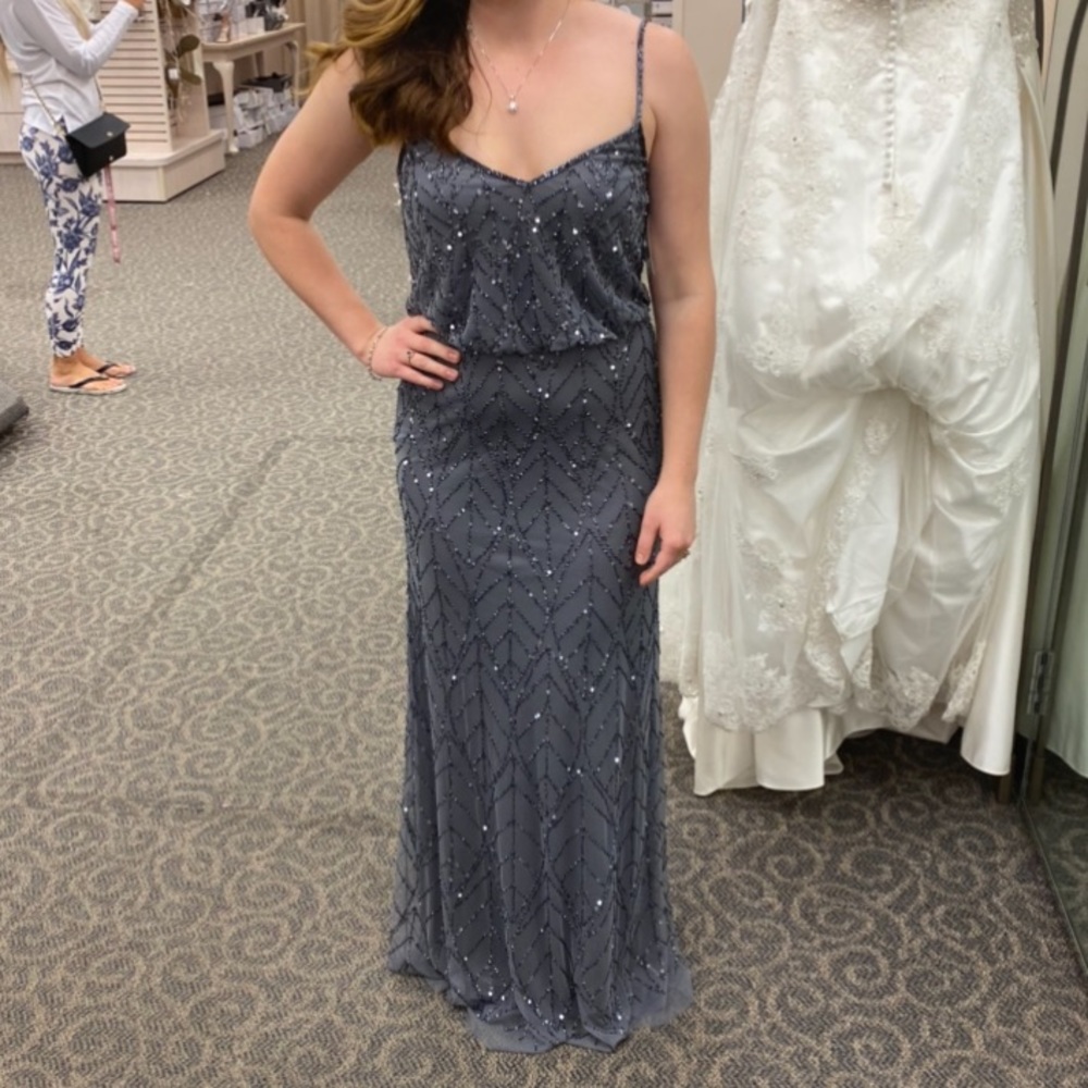 NWT Grey Beaded Blouson Scoopneck Gown